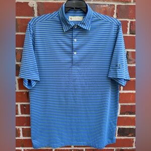 Donald Ross Men's Blue & Green Striped Short Sleeve Medium Golf Polo Shirt T1